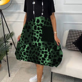 Allison - Stylish Short Sleeve Leopard Print Midi Dress