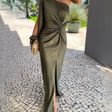 Odessa - Asymmetrical Ruched Bandage Midi Dress