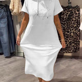 Parker - Casual Letter Print Hooded Pullover Dress