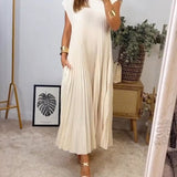 Sorrel - Elegant Spliced Pleated Maxi Dress