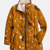 Lumeia | Casual Black Cat Halloween Print Quilted Jacket