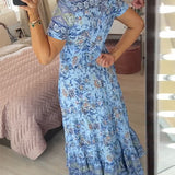 Ellie - Elegant Floral V-Neck Pleated Hem Dress