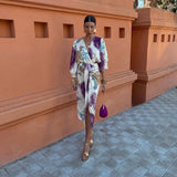 Davina - Elegant V-Neck Long Sleeve Split Maxi Dress