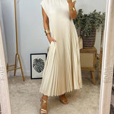 Sorrel - Elegant Spliced Pleated Maxi Dress