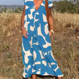 Elowen - Irregular Geometric Print Sleeveless Dress