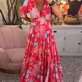 Reagan - V-Neck Short Sleeve Floral Maxi Dress