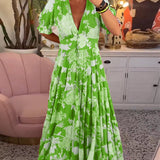 Reagan - V-Neck Short Sleeve Floral Maxi Dress