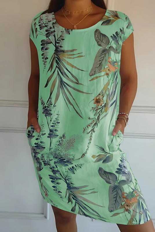 Iris - Casual Loose-Fit Knee-Length Printed Dress