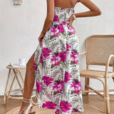 Maple - Floral V-Neck Suspender Maxi Dres