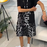 Allison - Stylish Short Sleeve Leopard Print Midi Dress