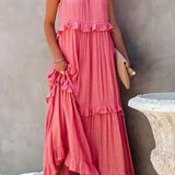 Delilah - Elegant Halter Neck Ruffle Trim Dress