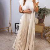 Sorrel - Elegant Spliced Pleated Maxi Dress
