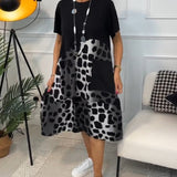 Allison - Stylish Short Sleeve Leopard Print Midi Dress