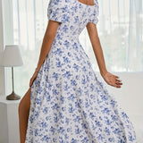 Calyx - Artistic Floral Print Puff Sleeve Dress