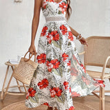 Maple - Floral V-Neck Suspender Maxi Dres
