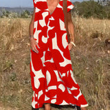 Elowen - Irregular Geometric Print Sleeveless Dress