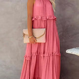 Delilah - Elegant Halter Neck Ruffle Trim Dress