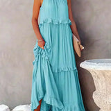 Delilah - Elegant Halter Neck Ruffle Trim Dress