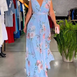 Gia - Sleeveless Floral Split Hem Long Dress
