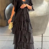 Blaise - Ruffled Short Sleeves V-Neck Maxi Dress