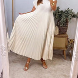 Sorrel - Elegant Spliced Pleated Maxi Dress