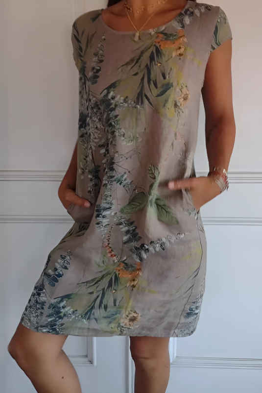 Iris - Casual Loose-Fit Knee-Length Printed Dress