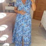 Ellie - Elegant Floral V-Neck Pleated Hem Dress