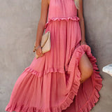 Delilah - Elegant Halter Neck Ruffle Trim Dress