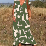 Elowen - Irregular Geometric Print Sleeveless Dress