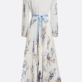 Halston - Elegant V-Neck Puff Sleeves Maxi Dress