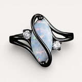 Vintage Twisted Ring with Black Stones and Opal