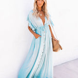 Audra - Boho V-Neck Kimono Beach Cover-Up Dress