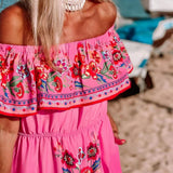Oceana - Printed Lace-Up Waist Long Dress