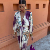 Davina - Elegant V-Neck Long Sleeve Split Maxi Dress