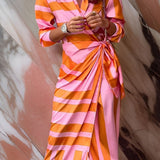 Olivia – Printed Waist-Cinching Shirt Dress