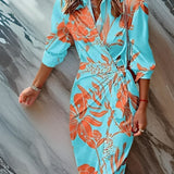 Olivia – Printed Waist-Cinching Shirt Dress