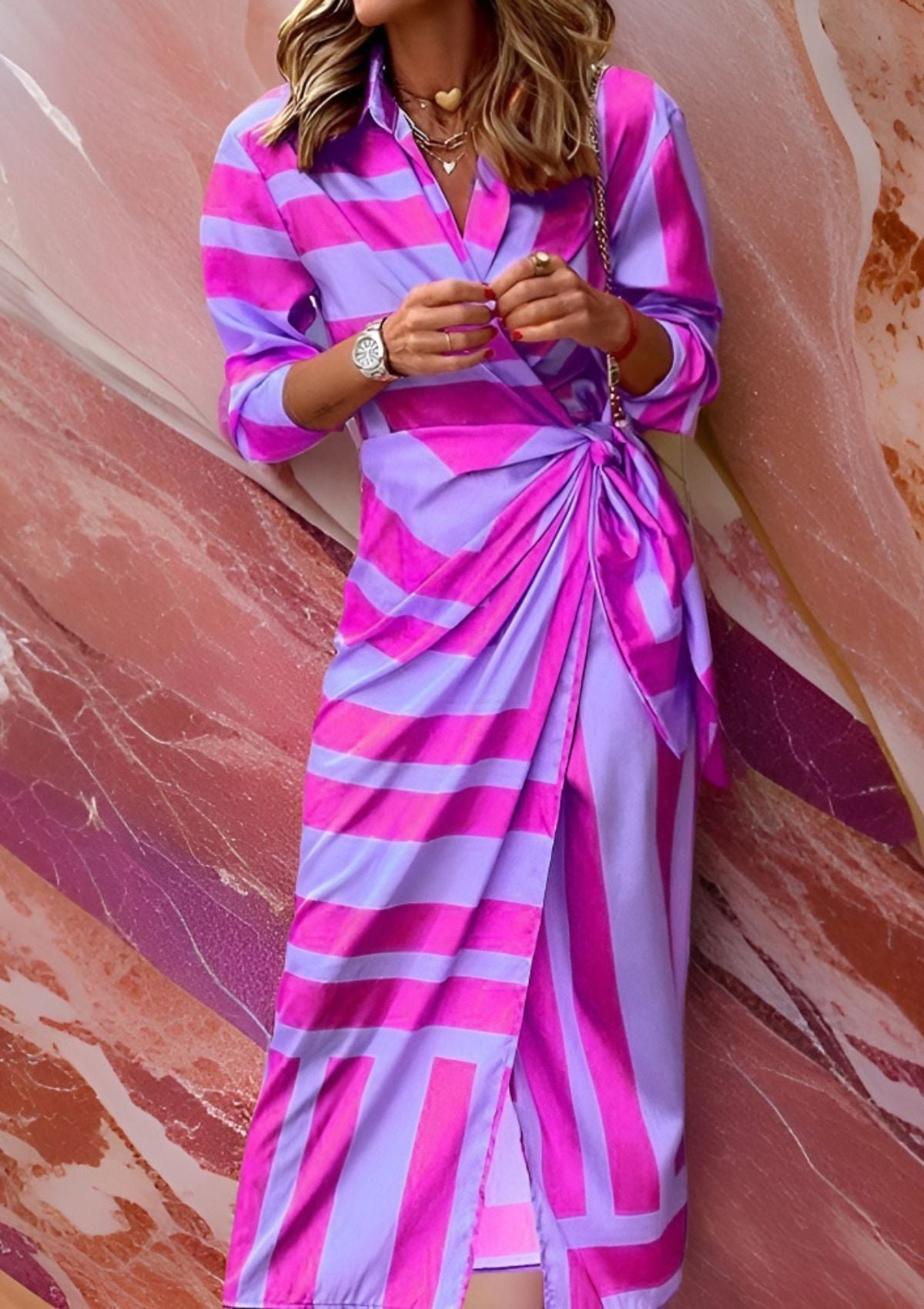 Olivia – Printed Waist-Cinching Shirt Dress