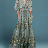 Lauren - Elegant Floral V-Neck Belted Boho Dress