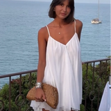 Olive - Pleated V-neck Mini Beach Dress