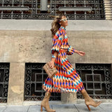 Kaia - Geometric Prints Long Party Dress