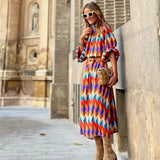 Kaia - Geometric Prints Long Party Dress