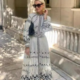 Mirabel - Elegant Retro Pattern Print A-Line Dress