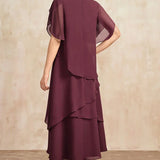 Belle - Flowy Short Sleeve Irregular Layered Long Dress