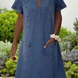 Indigo - Women’s Short Sleeves Soft Denim Dress
