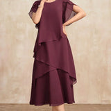 Belle - Flowy Short Sleeve Irregular Layered Long Dress