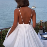Olive - Pleated V-neck Mini Beach Dress