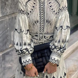 Mirabel - Elegant Retro Pattern Print A-Line Dress