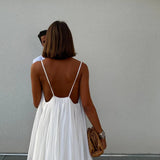 Olive - Pleated V-neck Mini Beach Dress
