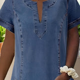 Indigo - Women’s Short Sleeves Soft Denim Dress