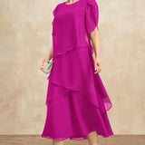 Belle - Flowy Short Sleeve Irregular Layered Long Dress